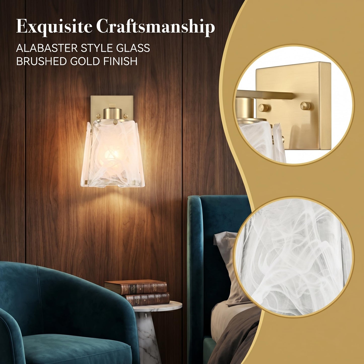 DAYCENT Small Modern Gold Wall Sconce with Glass Shade 1-Light Hardwired Brass Sconces Lighting Bell-Shaped Wall Light Fixtures for Bedroom Hallway