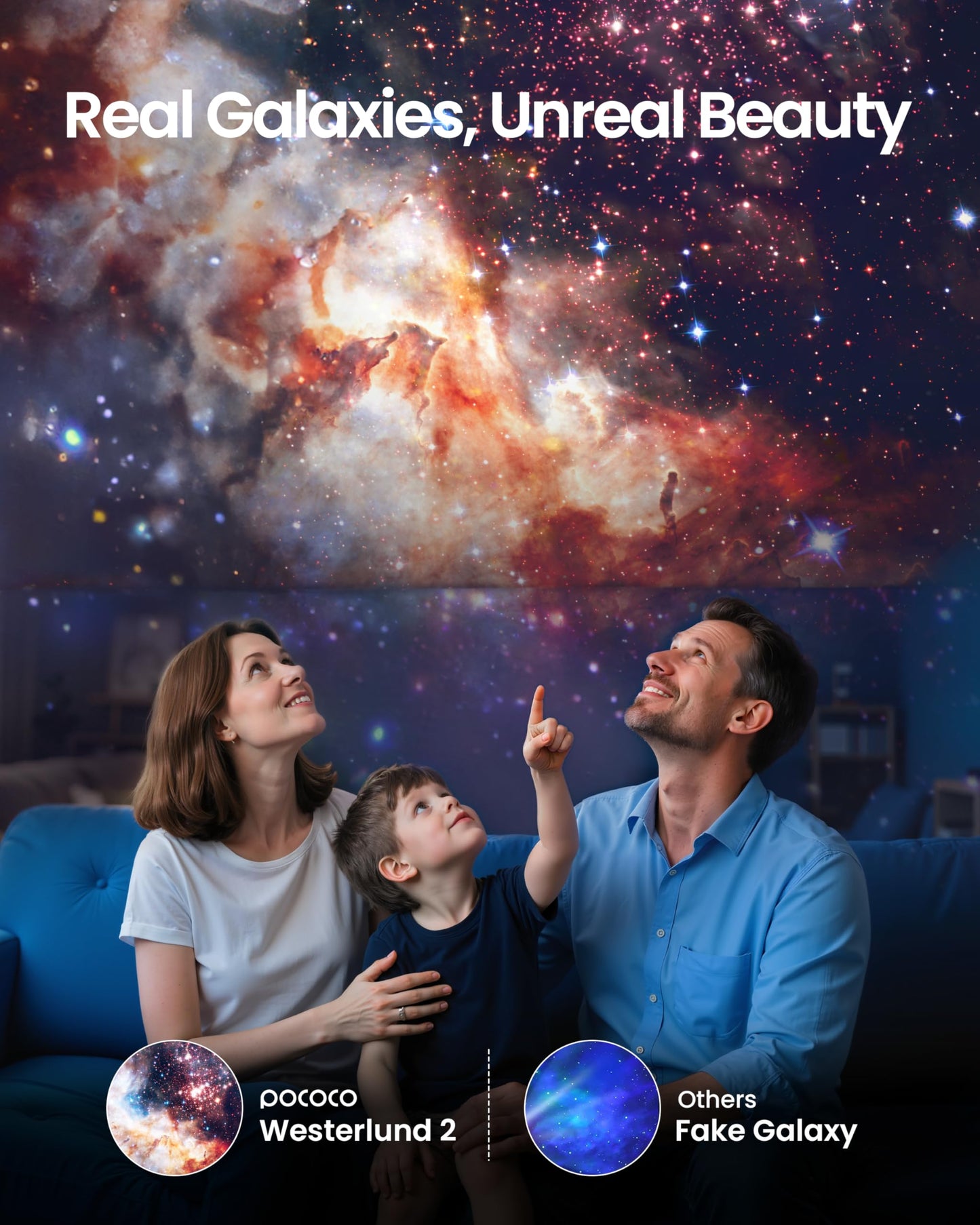 POCOCO Galaxy Star Projector with 2M-Pixel Lens & 5K Discs | Home Planetarium Projector for Relaxation, Study, and Sleep Aid | Includes 2 Films |