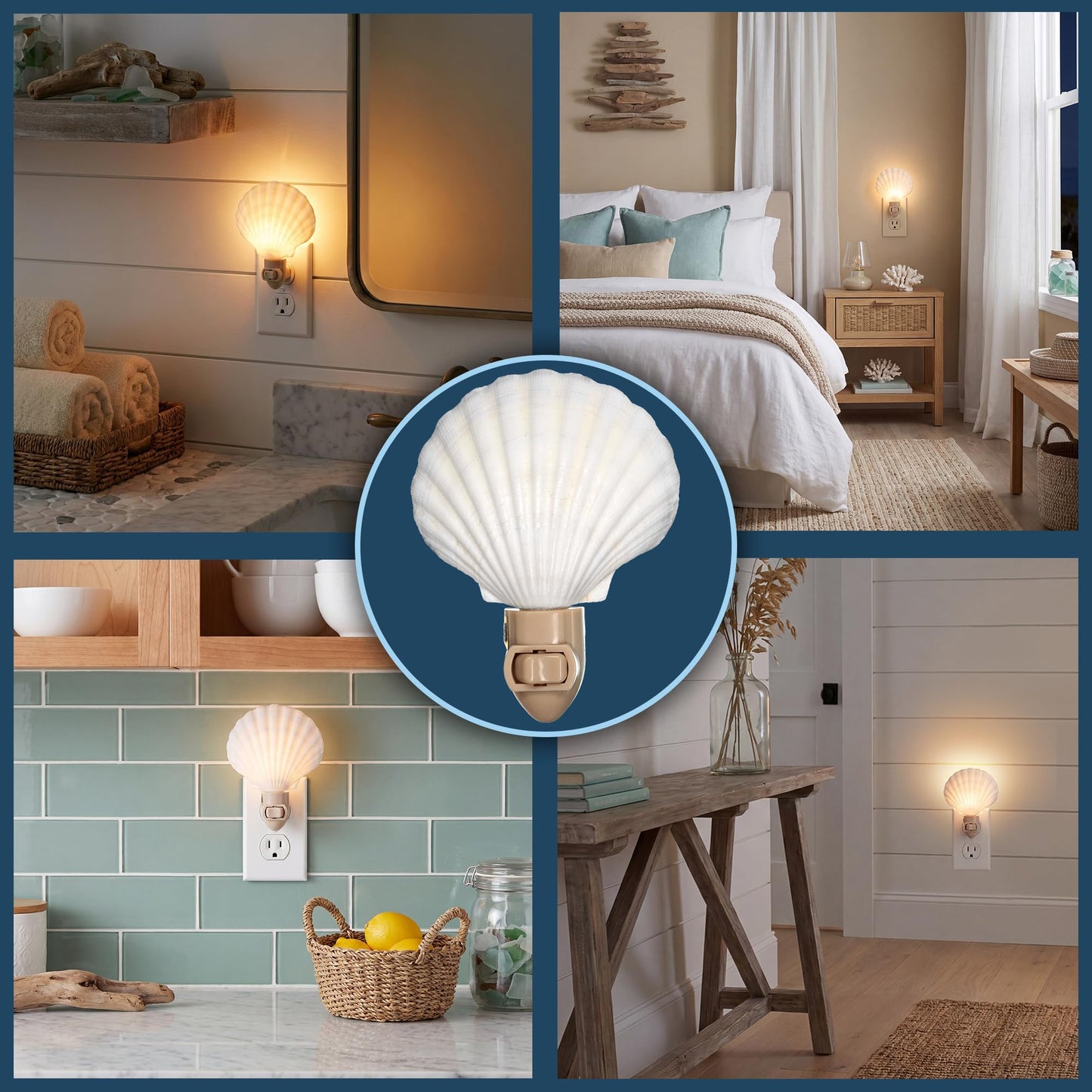 Nautical Crush Trading Seashell Night Light - Beach Night Light with White Clam - Shell Light for Bathroom - Sea Shell Lamp - Seashell Lamp Plug Into