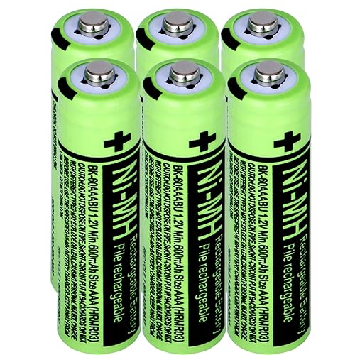 6 Packs BK-60AAABU 1.2V 600mAh Replacement Batteries,AAA Ni-MH Rechargeable Batteries 1.2V for Panasonic Cordless Phones, Phone Handset BK60AAABU