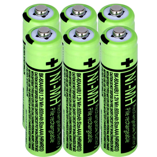6 Packs BK-60AAABU 1.2V 600mAh Replacement Batteries,AAA Ni-MH Rechargeable Batteries 1.2V for Panasonic Cordless Phones, Phone Handset BK60AAABU