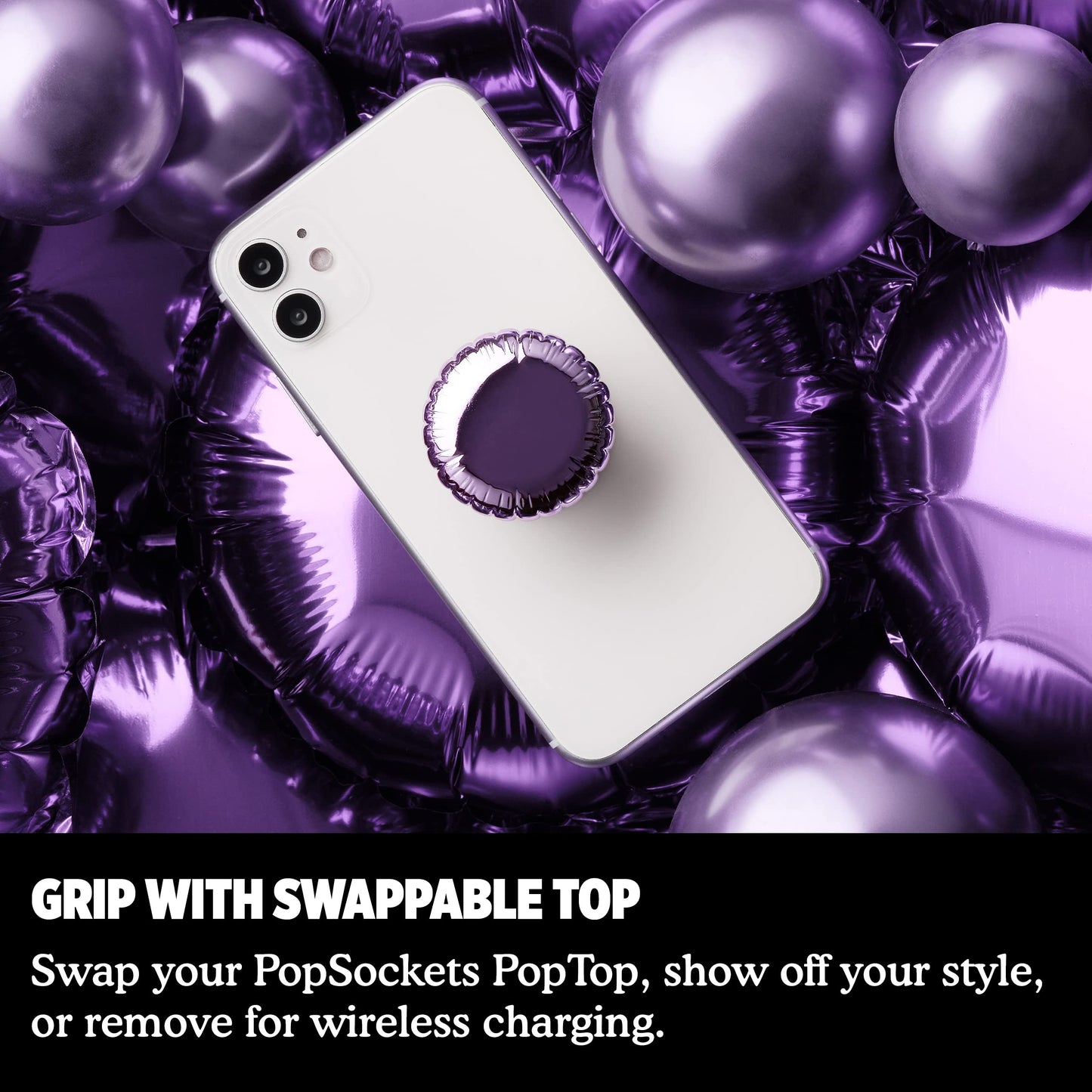 PopSockets: PopGrip with Swappable Top for Phones and Tablets - Metallic Balloon Purple