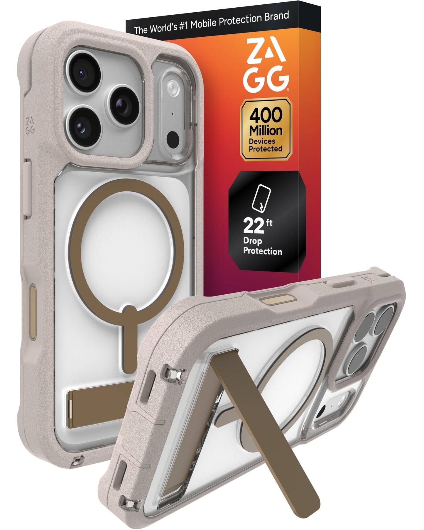 ZAGG Rainier Case with Kickstand for iPhone 17 Pro - Black, Graphene 22ft (7m) Drop Protection, Lanyard Attach Points, MagSafe, Wireless Charging