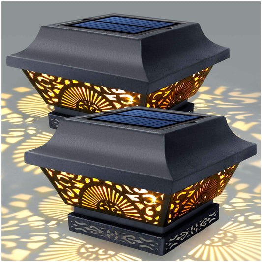 DenicMic Solar Post Cap Lights Outdoor Waterproof Metal 25 Lumen LED 2 Pack
