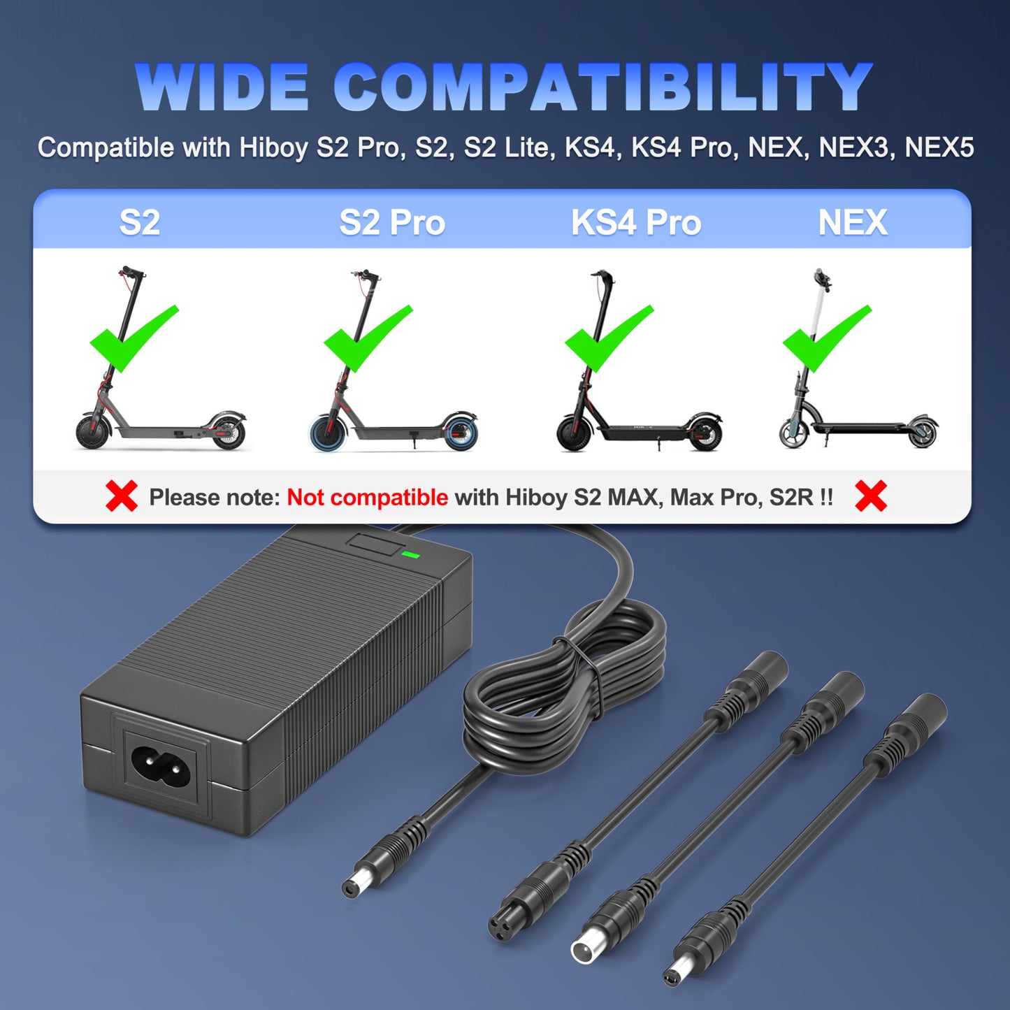 42V 2A Charger Compatible with Hiboy S2 Pro, S2, KS4, KS4 Pro, NEX, NEX3, NEX5 Electric Scooter Compatible with Hiboy Scooter Electric Power Supply