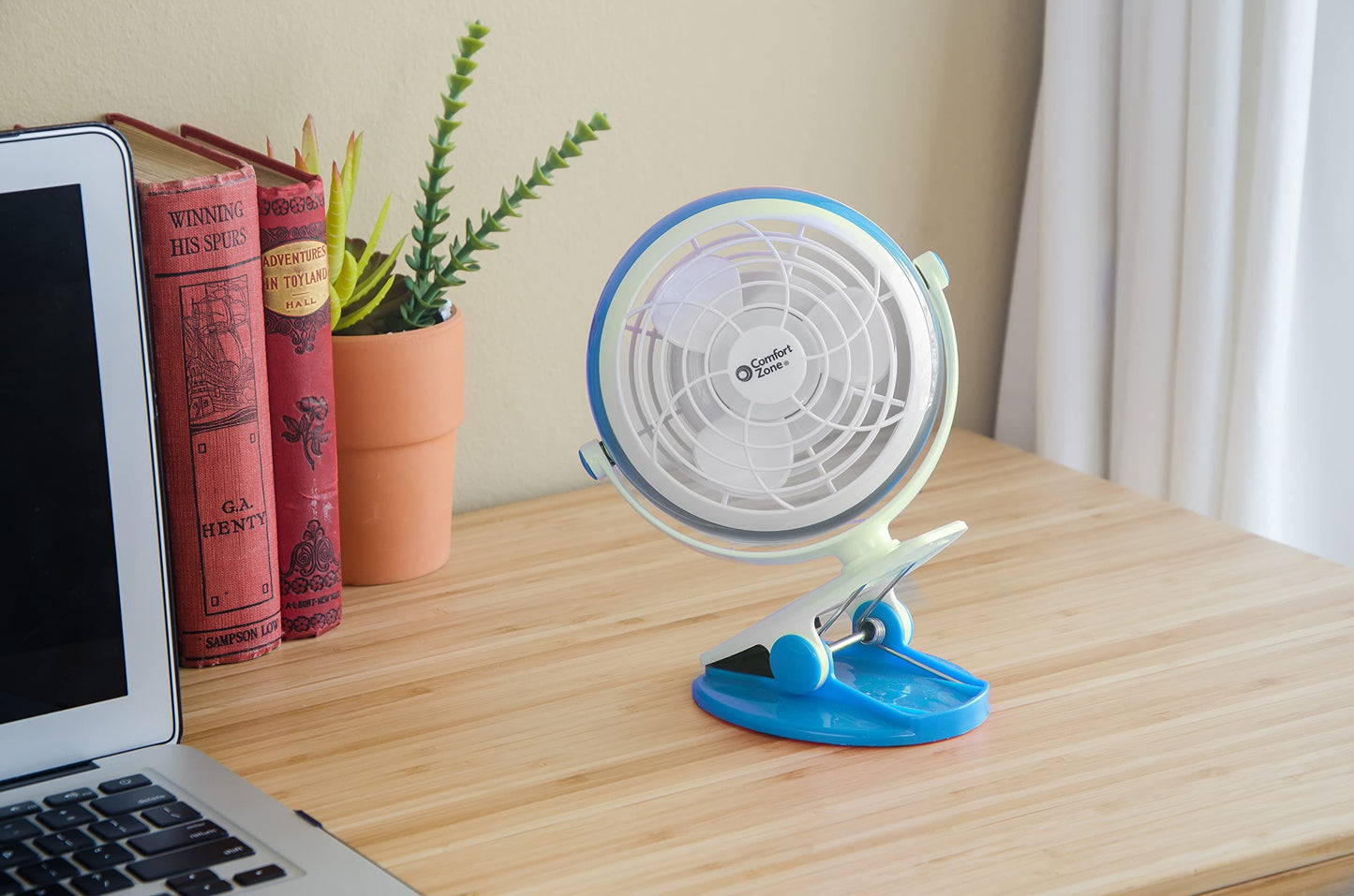 Comfort Zone Dual Base Combo Clip or Desk Fan, USB or Battery Powered, 4 inch, Single Speed Setting, Adjustable Tilt, Lightweight, Ideal for Home