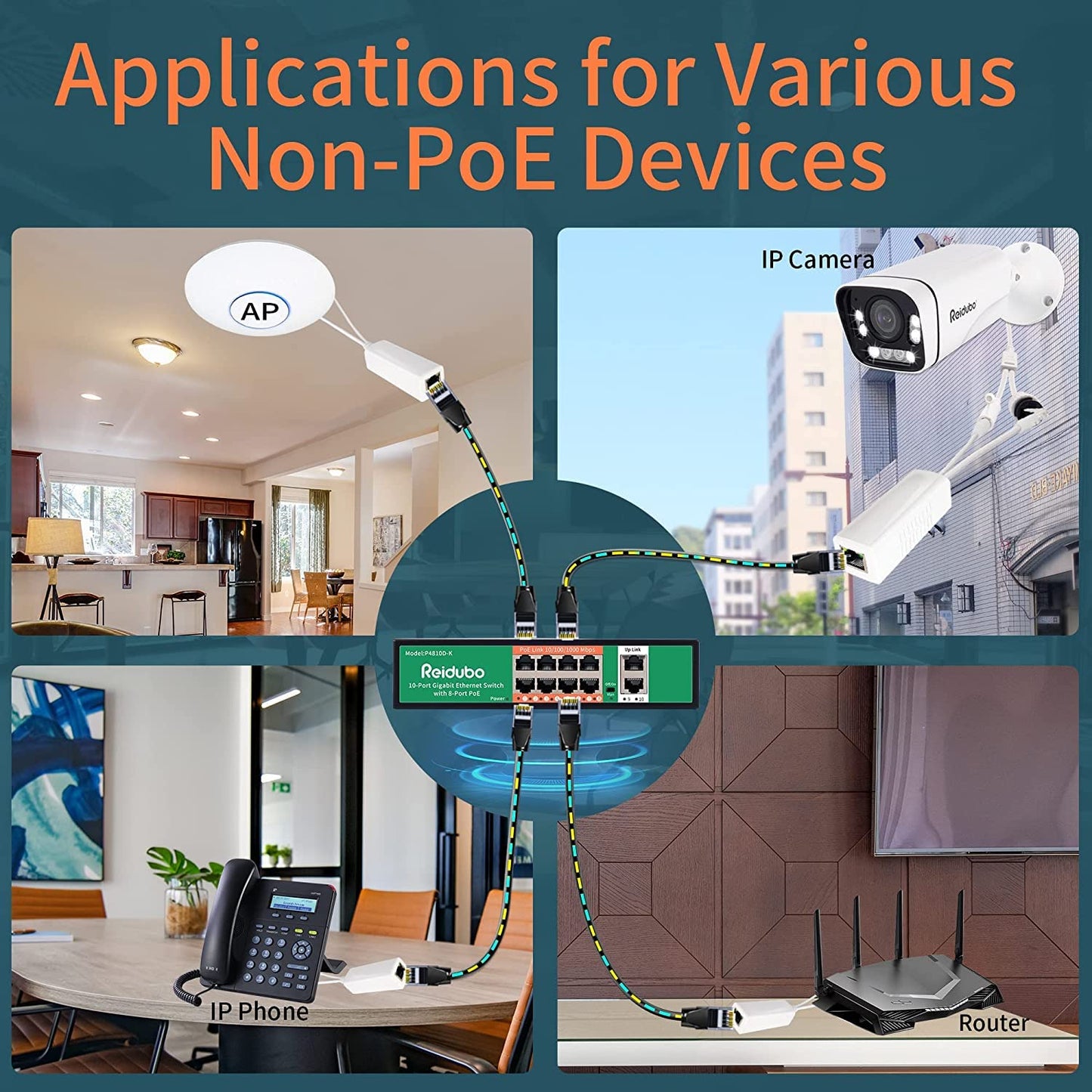 Reidubo Gigabit PoE Splitter Adapter,12V 2A Output,1000Mbps, IEEE 802.3AF/at, Suitable for IP Cameras, AP WiFi, IP Phones, and Other DC Power Supply