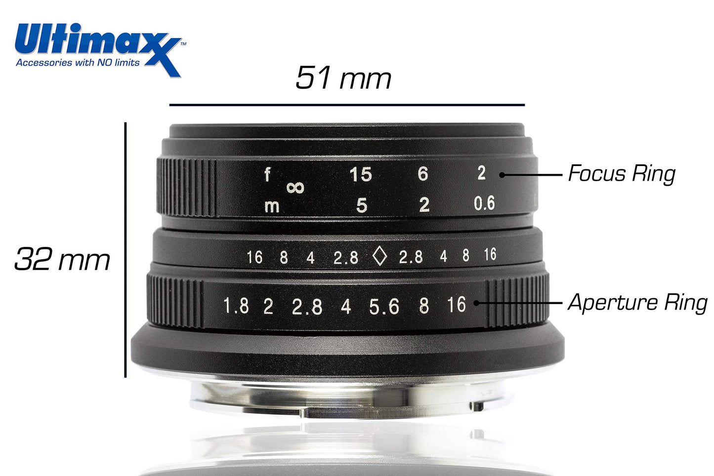 Ultimaxx 25mm f/1.8 Manual Lens Kit for Sony FS7, FS7M2, FS5, FS5M2K, a9, a99II, A7, A7II, A7R, A7SII, A7III, A7RIII, a6500, a6300, a6000, a5100
