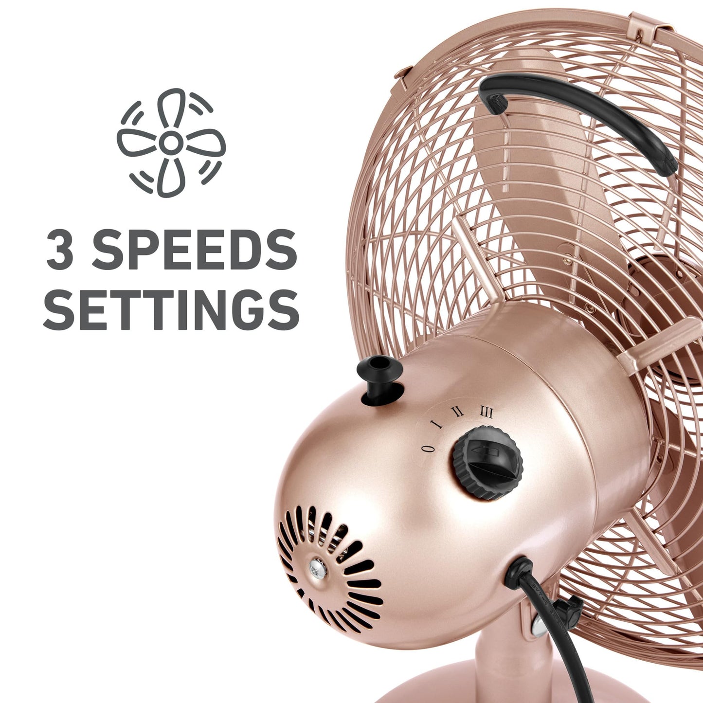 Holmes 12" Vintage Metal Table Fan 3-Speed Brushed Copper Finish