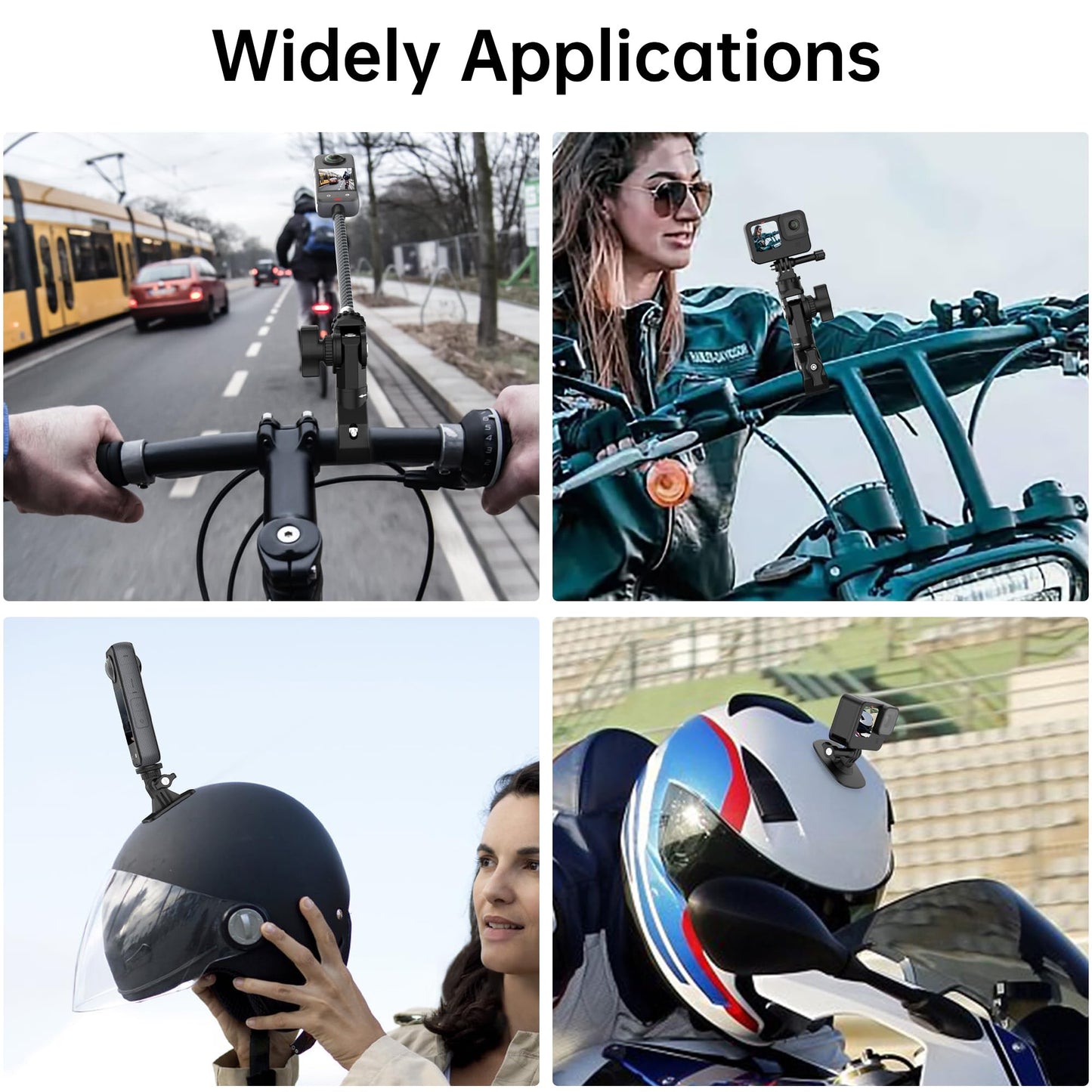 Bike Motorcycle Camera Mount Bundle Kit for Insta 360 ONE X5, X4, X3, X2, Include 360° Ballhead Handlebar Clamp Extension Rod and Helmet Flexible