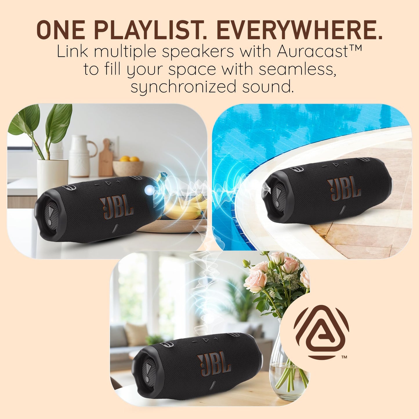 JBL Charge 6 Portable Bluetooth Speaker, IP68 Waterproof, Dustproof, Drop-Proof, AI Sound Boost, Built-in Powerbank, Carrying Strap, 28H Battery
