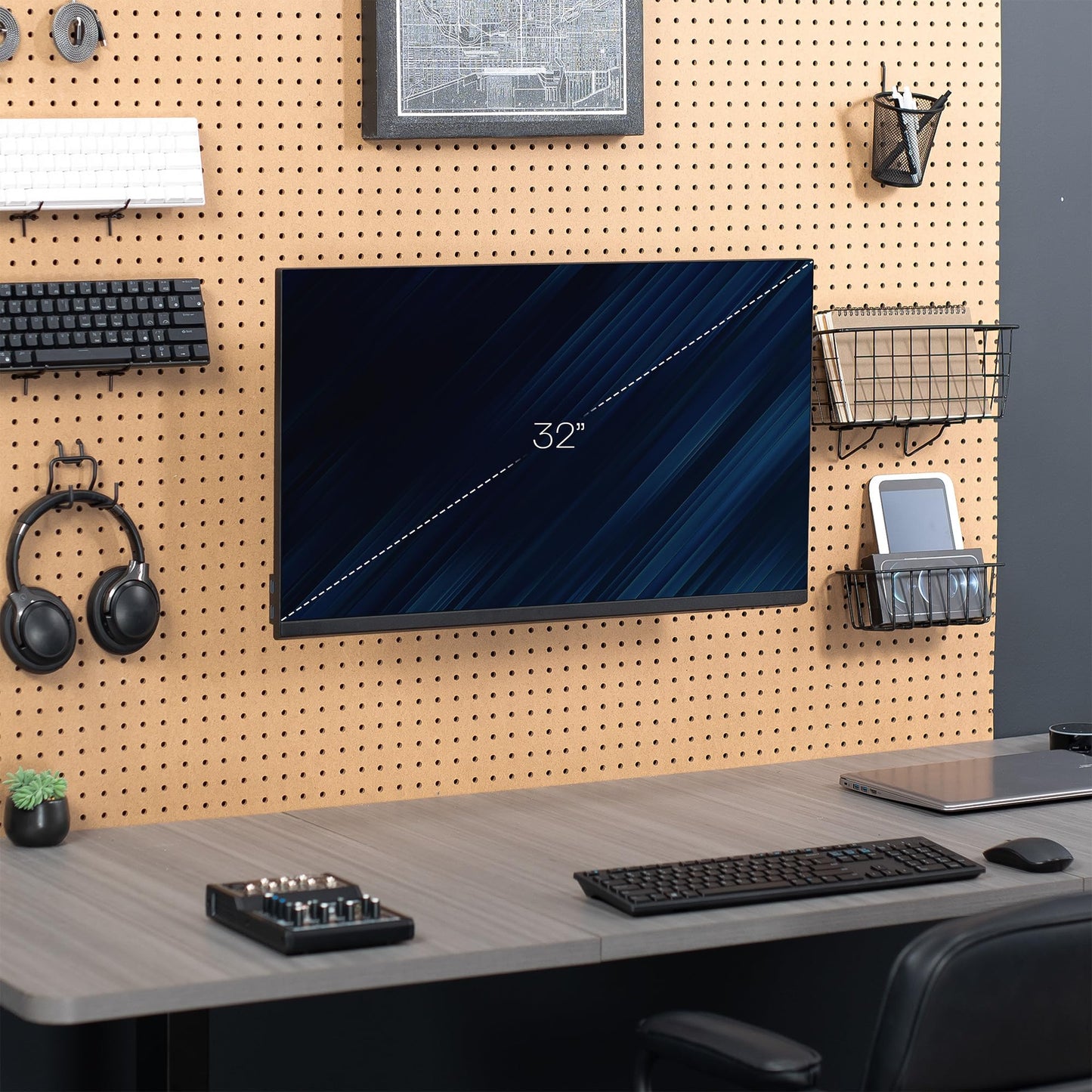 VIVO Articulating Single Monitor Pegboard Mount with Arm, Fits Screens up to 32 inches and Peg Boards up to 0.25 inches Thick with 1 inch Hole