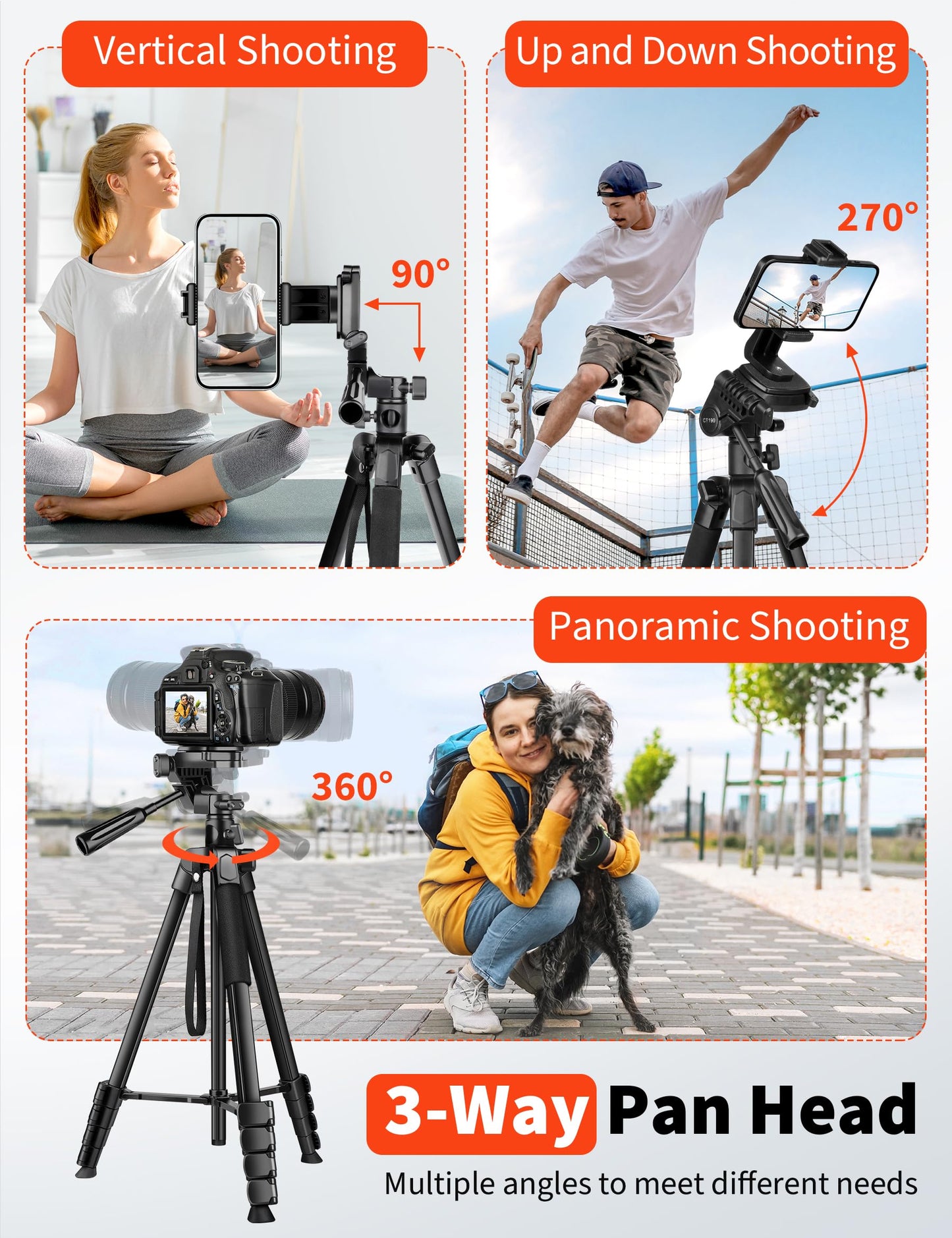 Nineigh 75" Phone Tripod Stand, Overhead Tripod for iPhone with Remote, Portable Horizontal Mount for Video, Live Streaming & Vlogging, Compatible