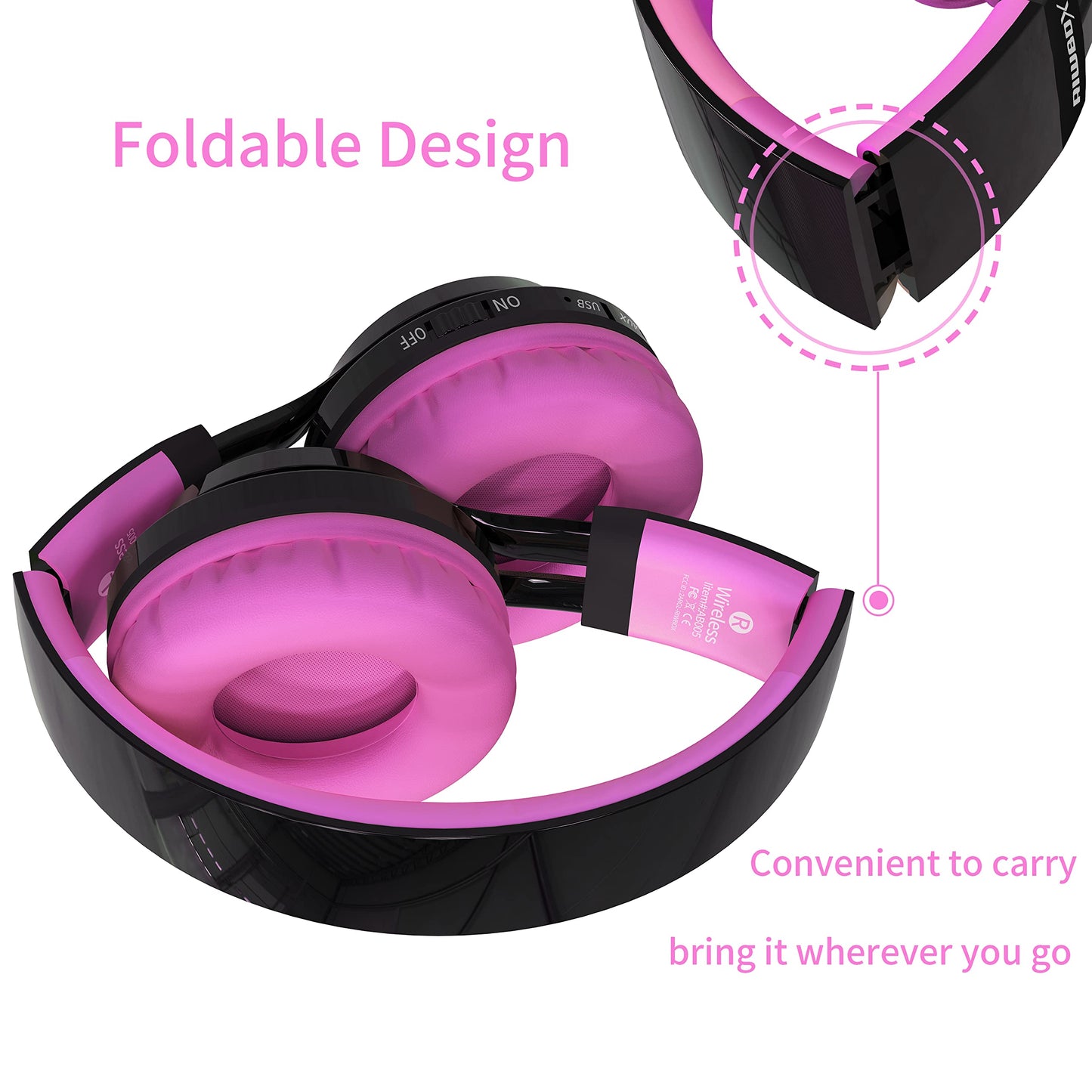 Riwbox Bluetooth Headphones for Kids, AB005 Wireless Kids Headphones V5.3 with Microphone Foldable Headset with LED Light and TF Card FM Radio