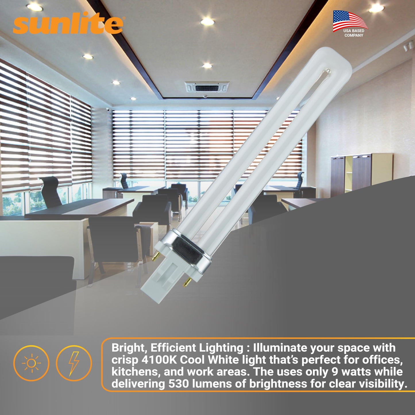 Sunlite PL9/SP41K/10PK 2-Pin Fluorescent 9W 4100K Cool White U Shaped PL CFL Twin Tube Plugin Light Bulbs with G23 Base (10 Pack)