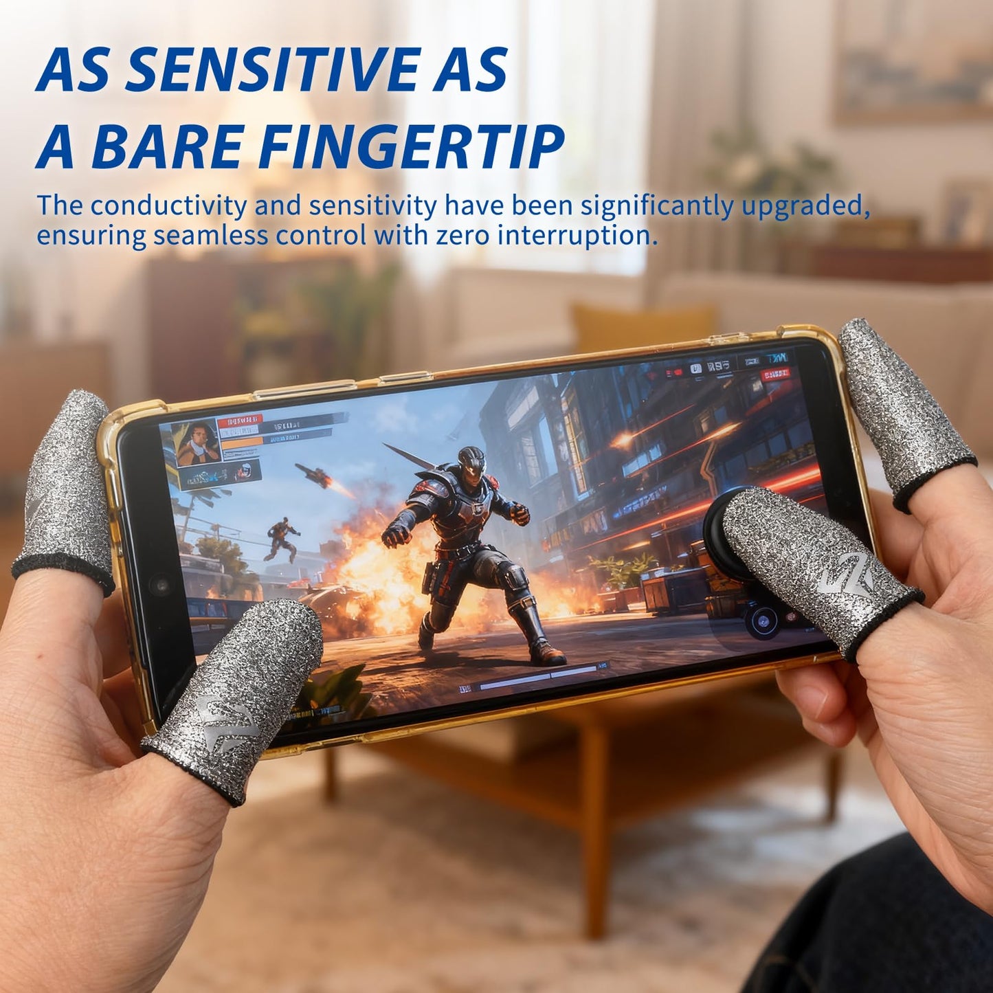 Ryetvok 6Pcs Gaming Finger Sleeves, 0.24mm Silver Fiber Anti-Sweat Thumb Sleeves for Mobile Gaming, Breathable Touchscreen Mobile Gaming Finger