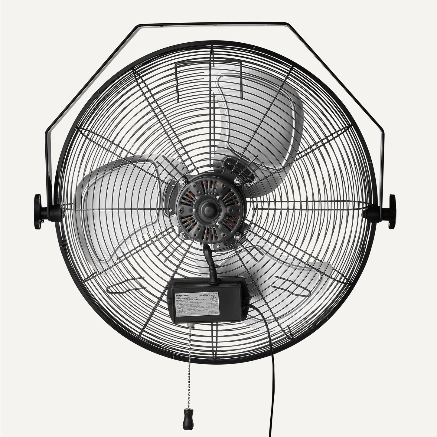 Amazon Basics 18" Indoor Wall-Mounted Industrial Fan with Three Speeds, High CFM, Heavy-Duty Metal Blades, Tilt Head, for Commercial Use, Warehouse