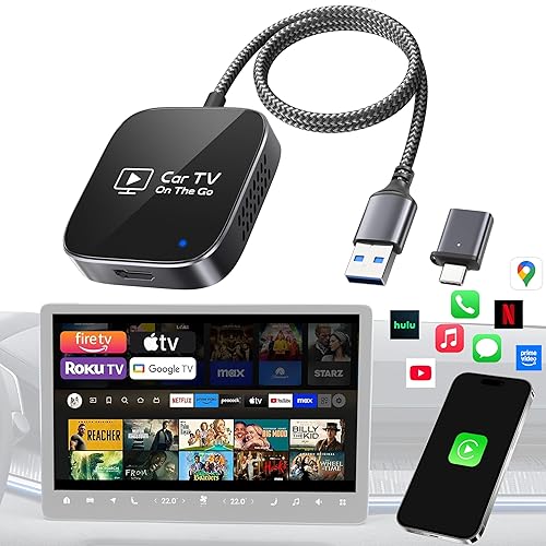 2-in-1 Wireless CarPlay Adapter & Car TV Mate Pro 2026 [Metal & Glass Case] Convert Wired to Wireless Car Play with HDMI Input for TV Stick, Screen