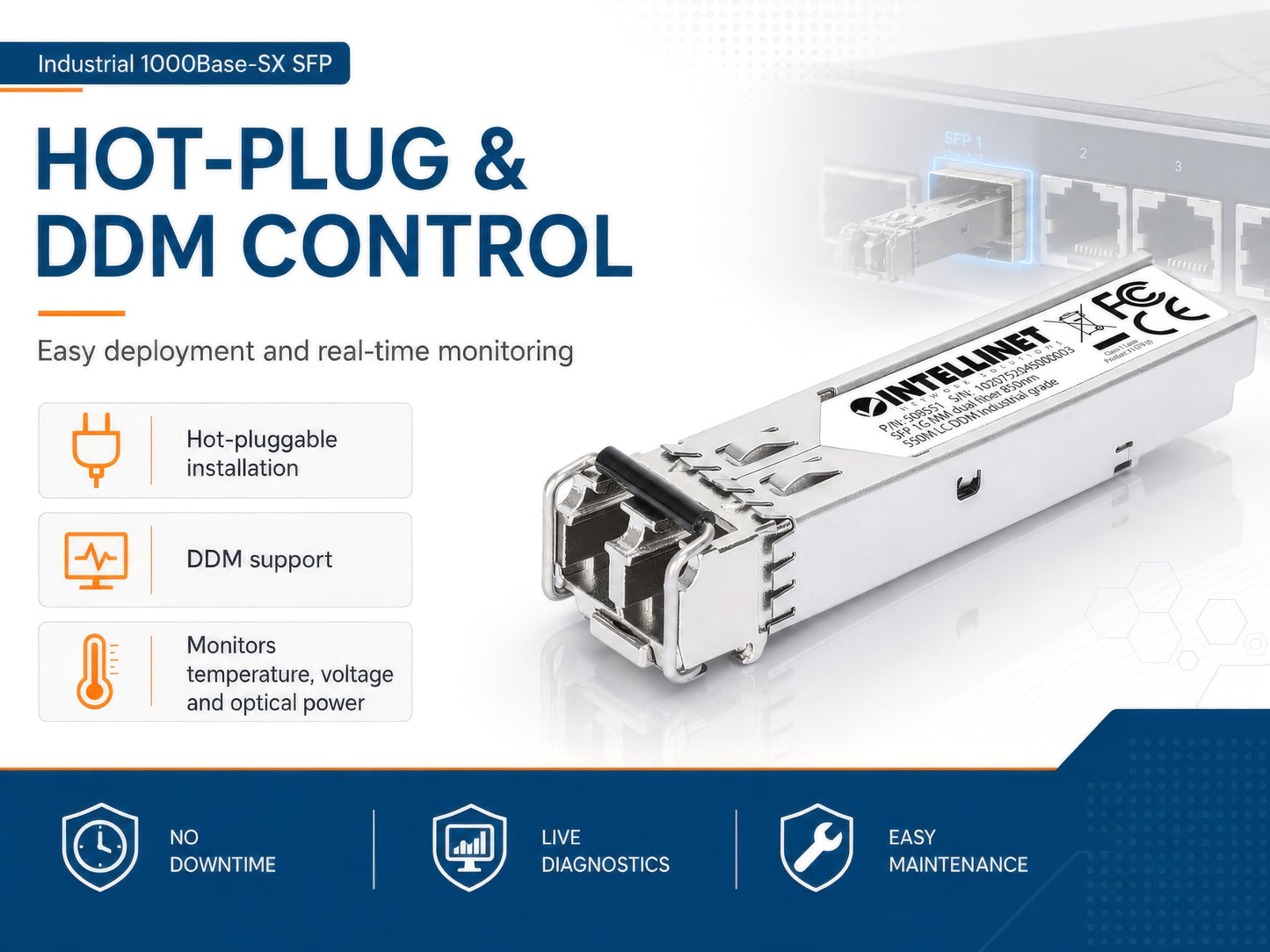 Intellinet Industrial 1000Base-SX SFP LC Multimode Transceiver 850nm, 2 pcs