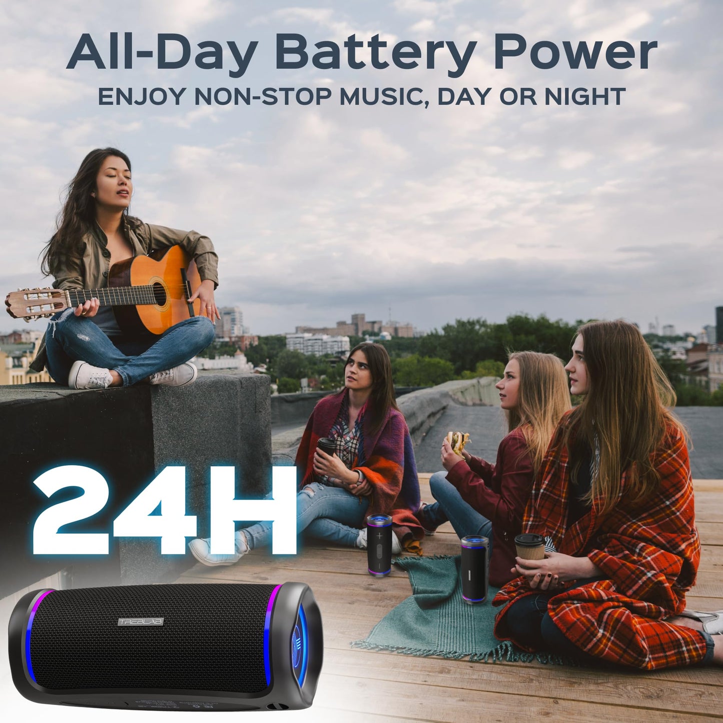 TREBLAB HD77 Portable Bluetooth Speaker - Loud 360° HD Surround Sound, Wireless Dual Pairing, 25W Powerful Bass, 20H Battery, Best for Outdoor Sports