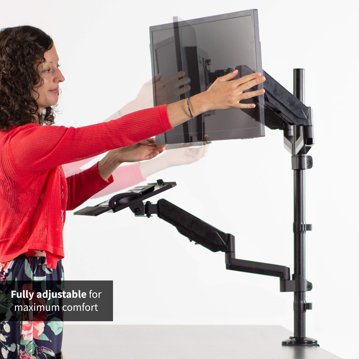 VIVO Black Dual Monitor Sit-Stand Height Adjustable Workstation, Standing Desk Mount with Pneumatic Spring, Holds 2 Screens up to 32 inches