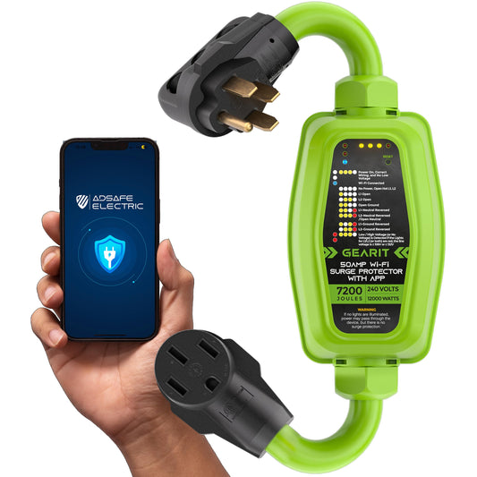 GEARit RV Surge Protector 50 Amp (Wi-Fi with in-APP) Real Time Monitor - Plug, Inlets, Receptacles - Protects Against Voltage Surges, Reverse