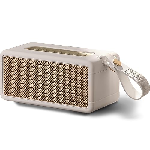 AT&T Essentials Retro 40W Bluetooth Speaker, IPX6 Waterproof, Bluetooth 5.3, LED Light Modes, Bass & Treble Control, 12H Battery, USB-C Charging
