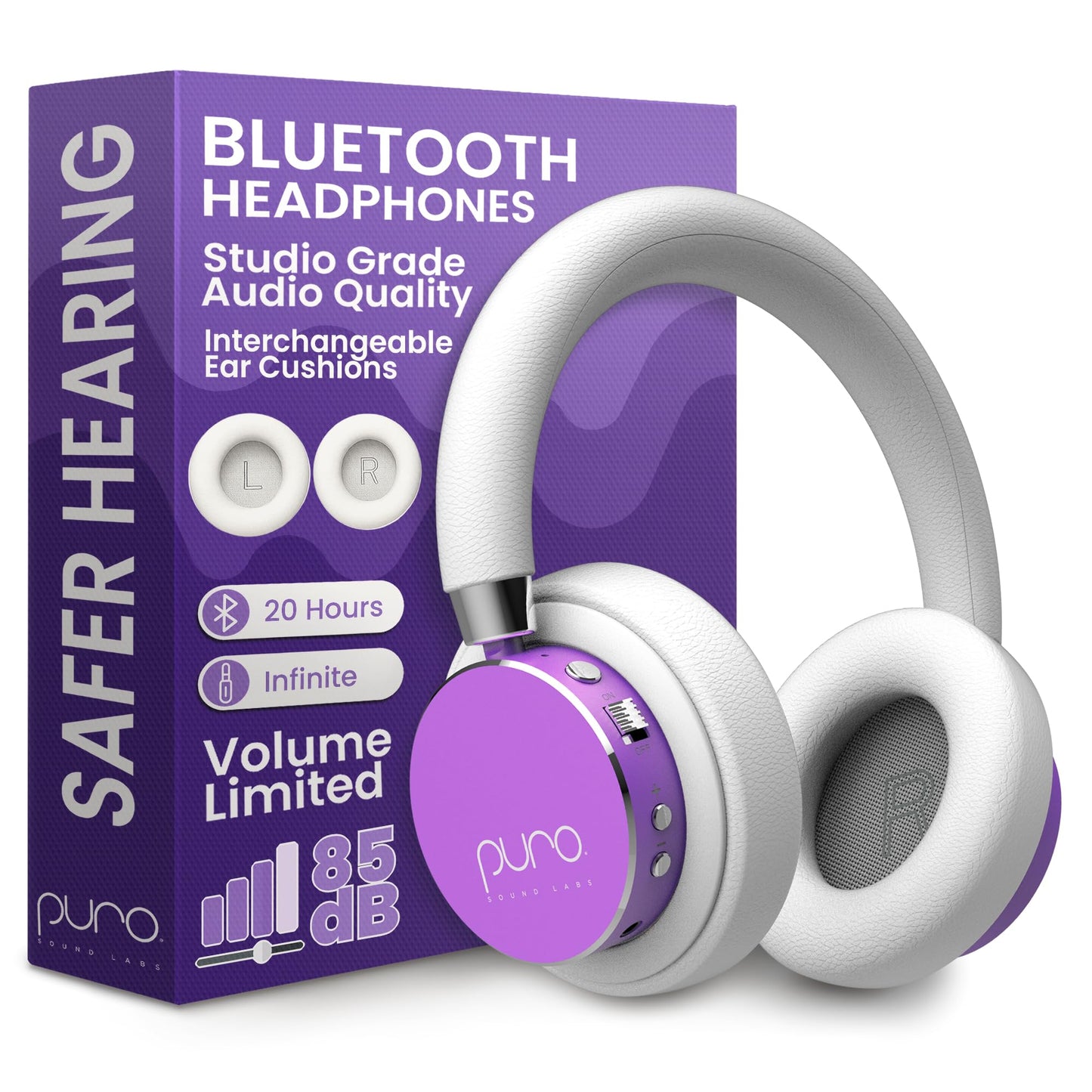 Puro Sound Labs Kids Wireless Headphones - Volume-Limiting 85dB, Built-in Mic, Studio-Grade Sound, 20-Hour Battery Life, Comfortable & Easy…