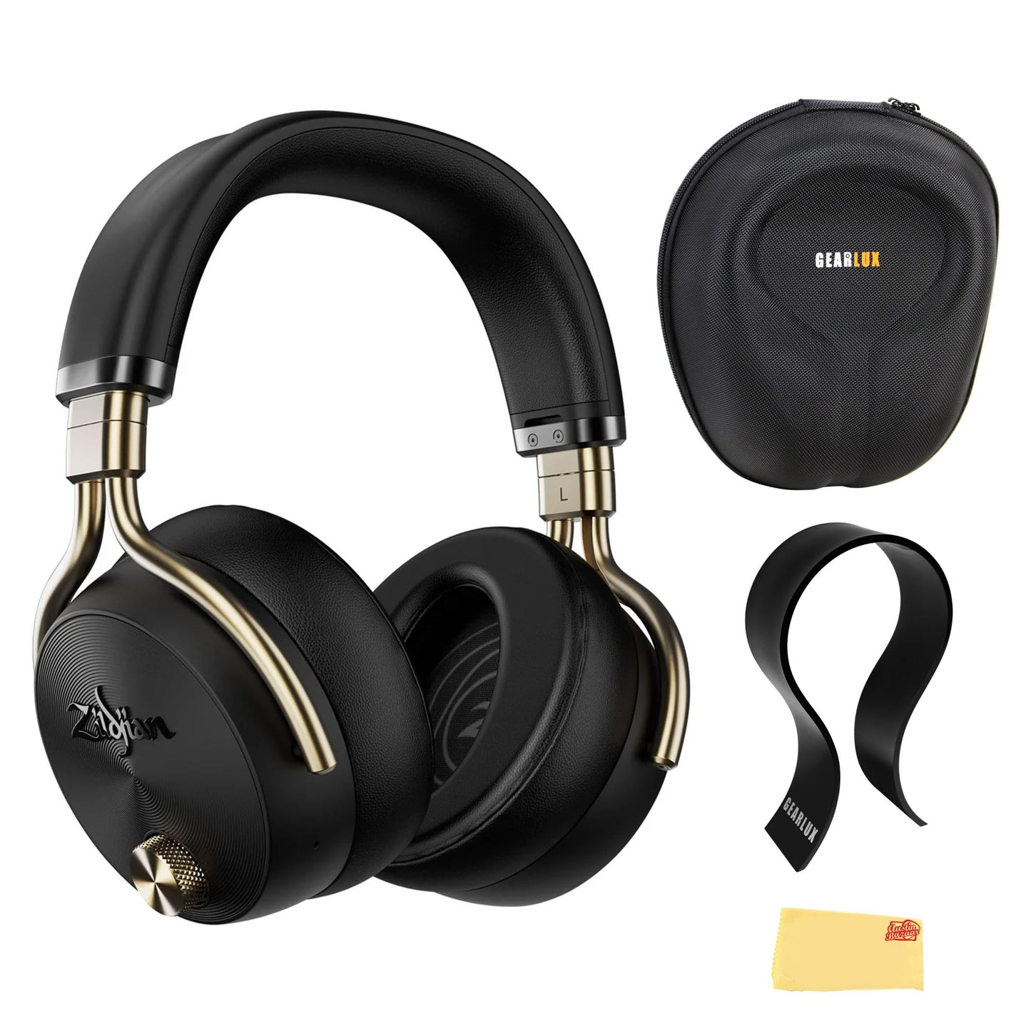 Zildjian ALCHEM-E Perfect Tune Over-Ear Headphones - Black Bundle with Case, Stand, and Austin Bazaar Polishing Cloth