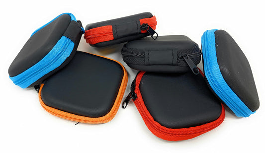 Bulk 24 Pack Square Hard Foam Earbud Cases - Assorted Colors (Black, Blue, Red, Orange) Zippered EVA Travel Storage Pouches for Earbuds, Headphones