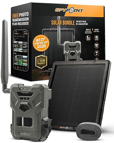 SPYPOINT Flex-M Solar Bundle - Cellular Trail Camera with Solar Panel, Best in Hunting Accessories, No WiFi Needed, GPS, Night Vision, Motion