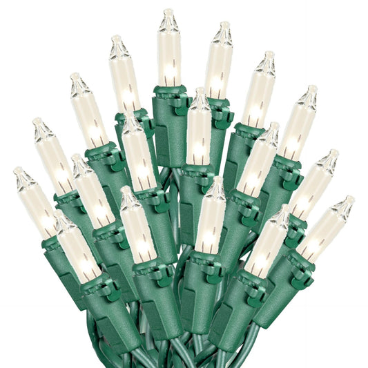 Novelty Lights 34 Feet 100 Bulbs Traditional Incandescent Mini Lights, Clear on Green Wire with 4" Spacing, Commercial Grade and UL Listed
