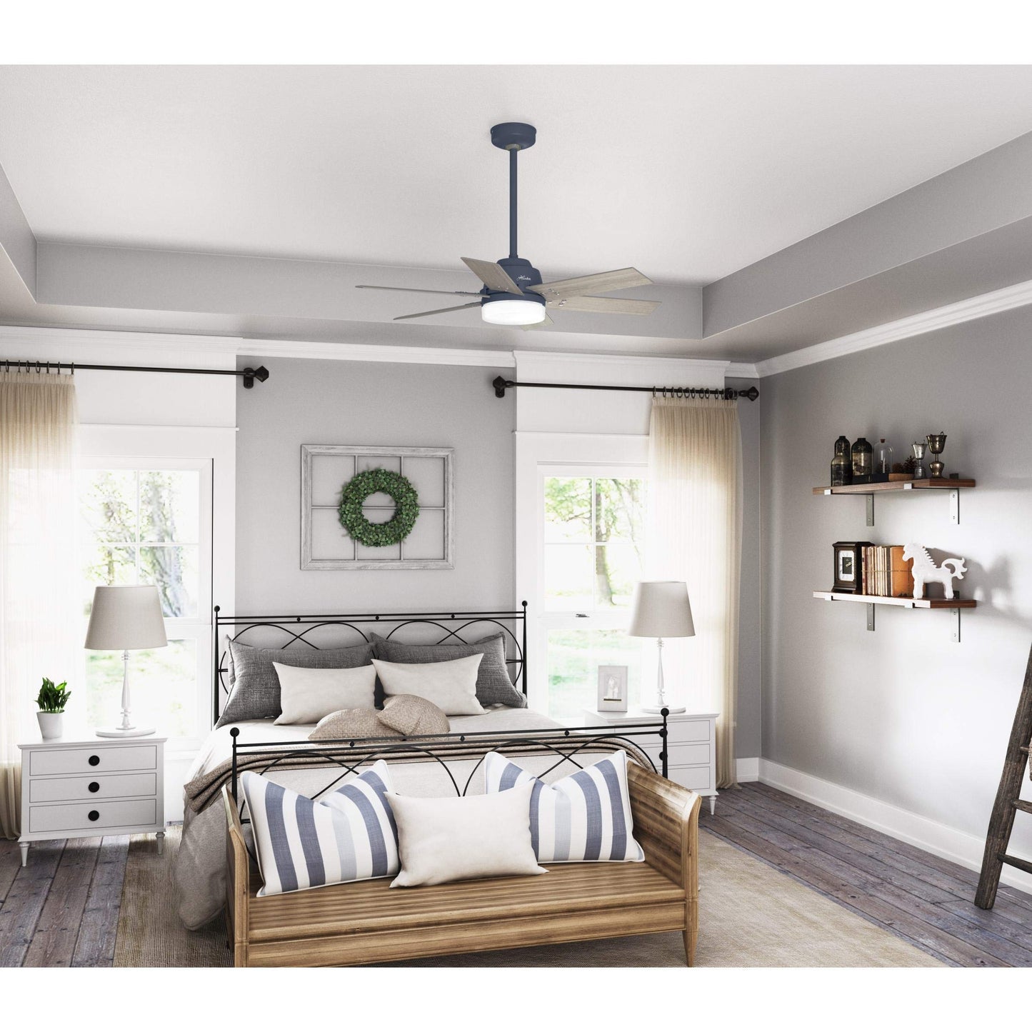 Hunter Fan 44 inch Casual Indigo Blue Indoor Ceiling Fan with LED Light Kit and Remote Control (Renewed)