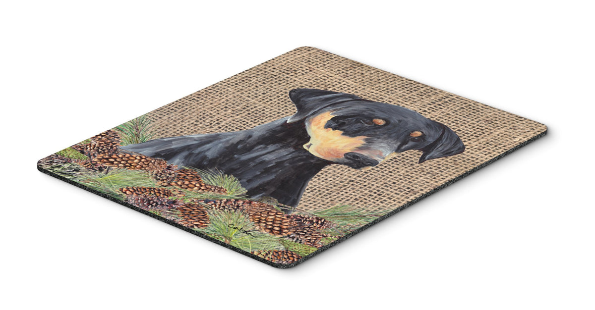 Caroline's Treasures SC9038MP Doberman Faux Burlap and Pine Cones Mouse Pad, Hot Pad or Trivet for Home Office Gaming Working Computers Laptop Mouse