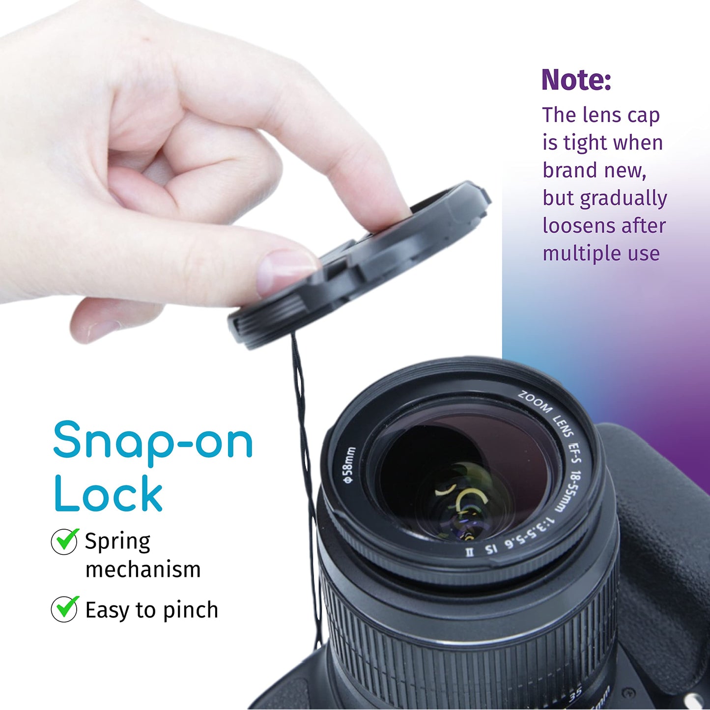 CamDesign43MM Snap-On Front Lens Cap/Cover Compatible with Canon, Nikon, Sony, Pentax, Samsung, Panasonic, Fujifilm, Olympus All DSLR Lenses