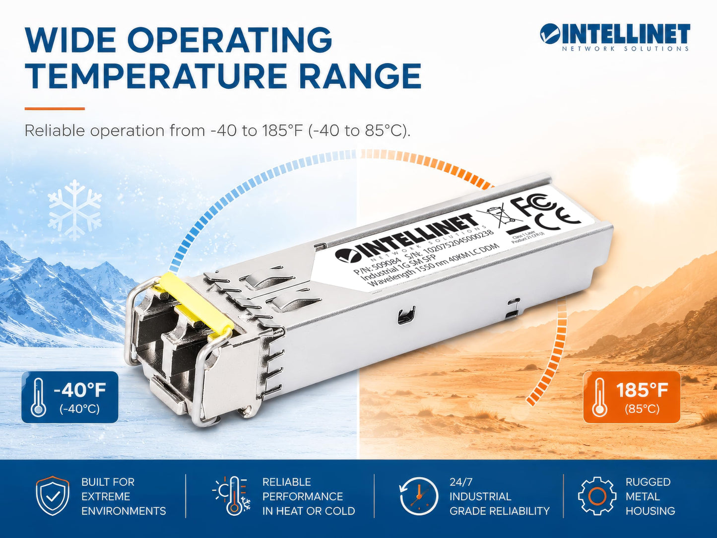 Intellinet Industrial 1000Base-EX SFP Transceiver, LC, 1550nm, 40KM / 25Mi.