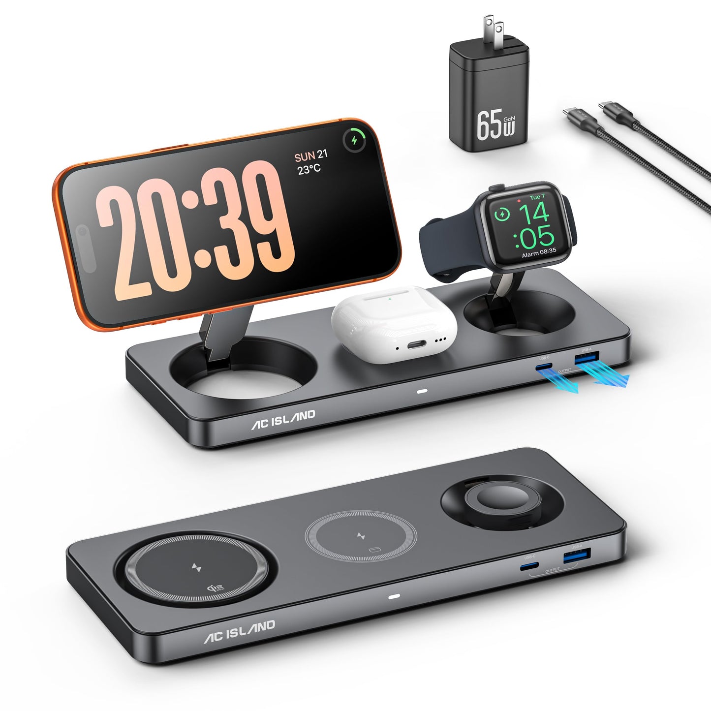 AC ISLAND 5-in-1 Qi2.2 Wireless Charger for MagSafe, 25W Foldable Magnetic Stand, Travel Charging Station for iPhone 17-12 & Air Series, Apple Watch