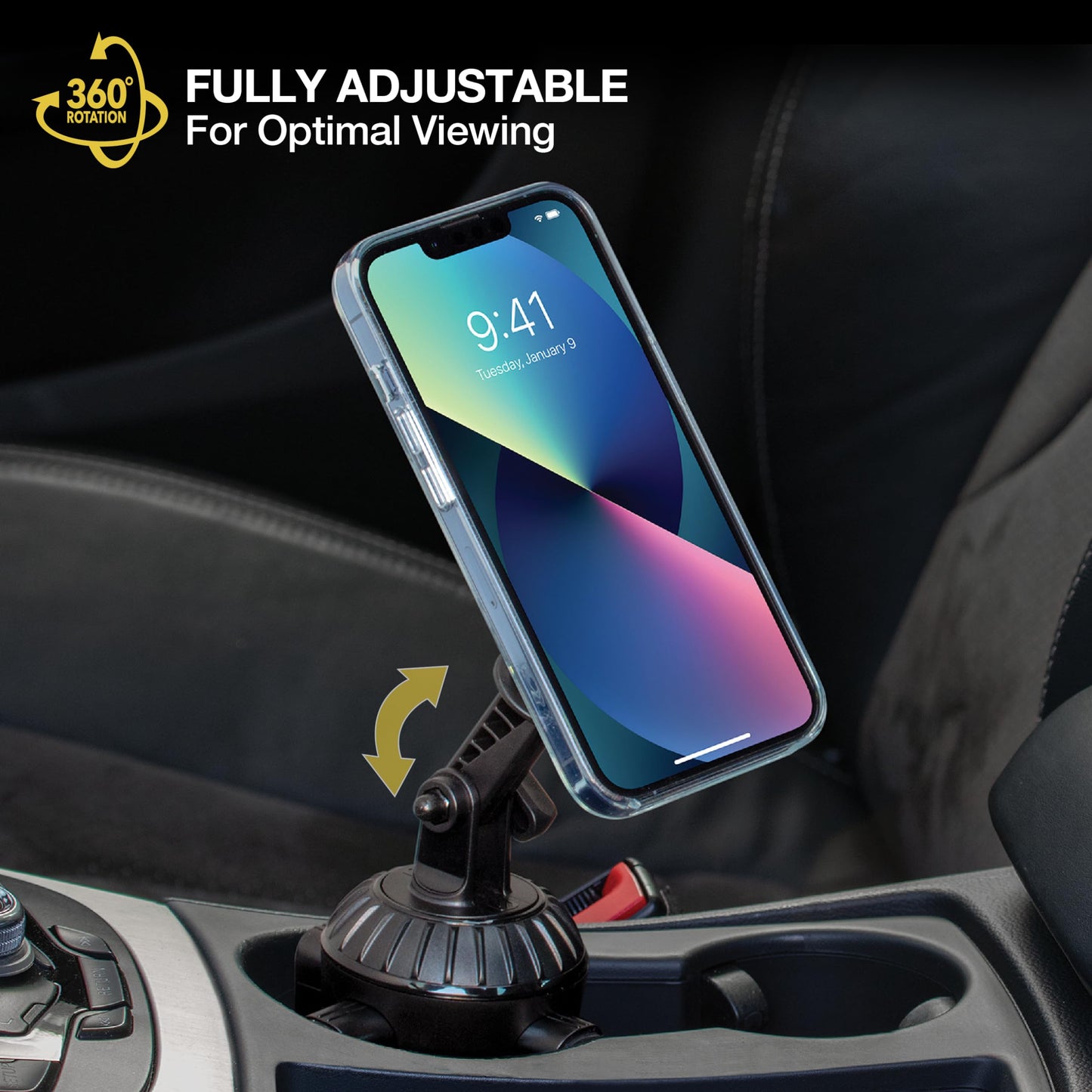 Scosche Cup Holder Phone Holder for Car, Magnetic Cell Phone Holder with Adjustable Neck & 360° Rotation, Universal Car Mount for iPhone/Android, Fits