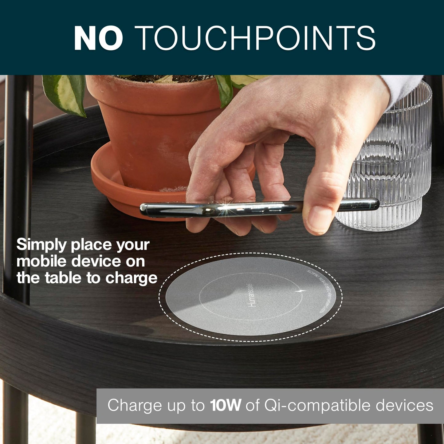 Humanscale Under Desk Wireless Charger, 10W Qi Compatible Under Table Wireless Charger, Versatile Invisible Wireless Charger, Touchless Under Desk