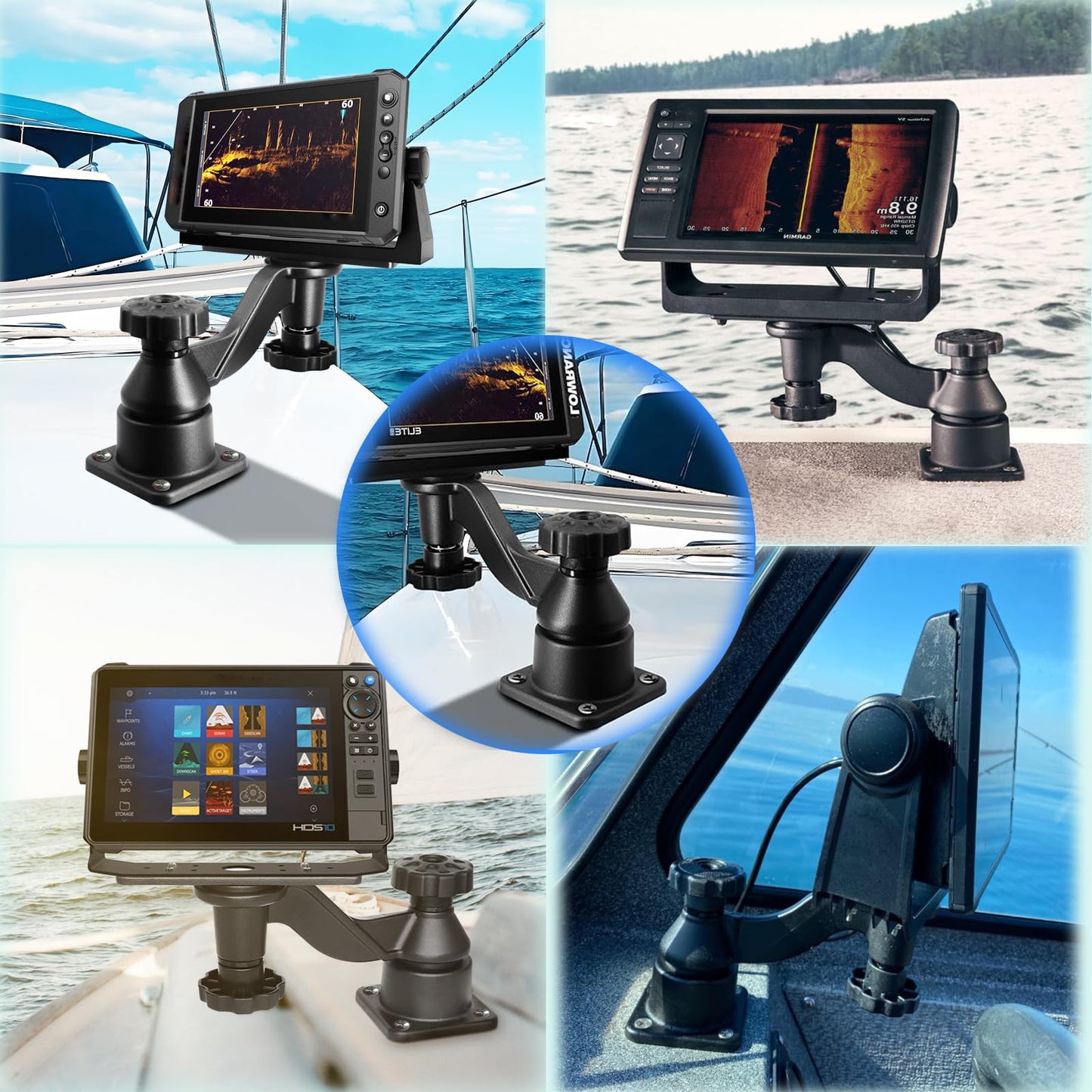OUBULU Fish Finder Mount with Heavy Duty Swing Arm for Fishfinders & Chartplotters Marine Electronic with 5" to 12" Screens, Compatible with Garmin