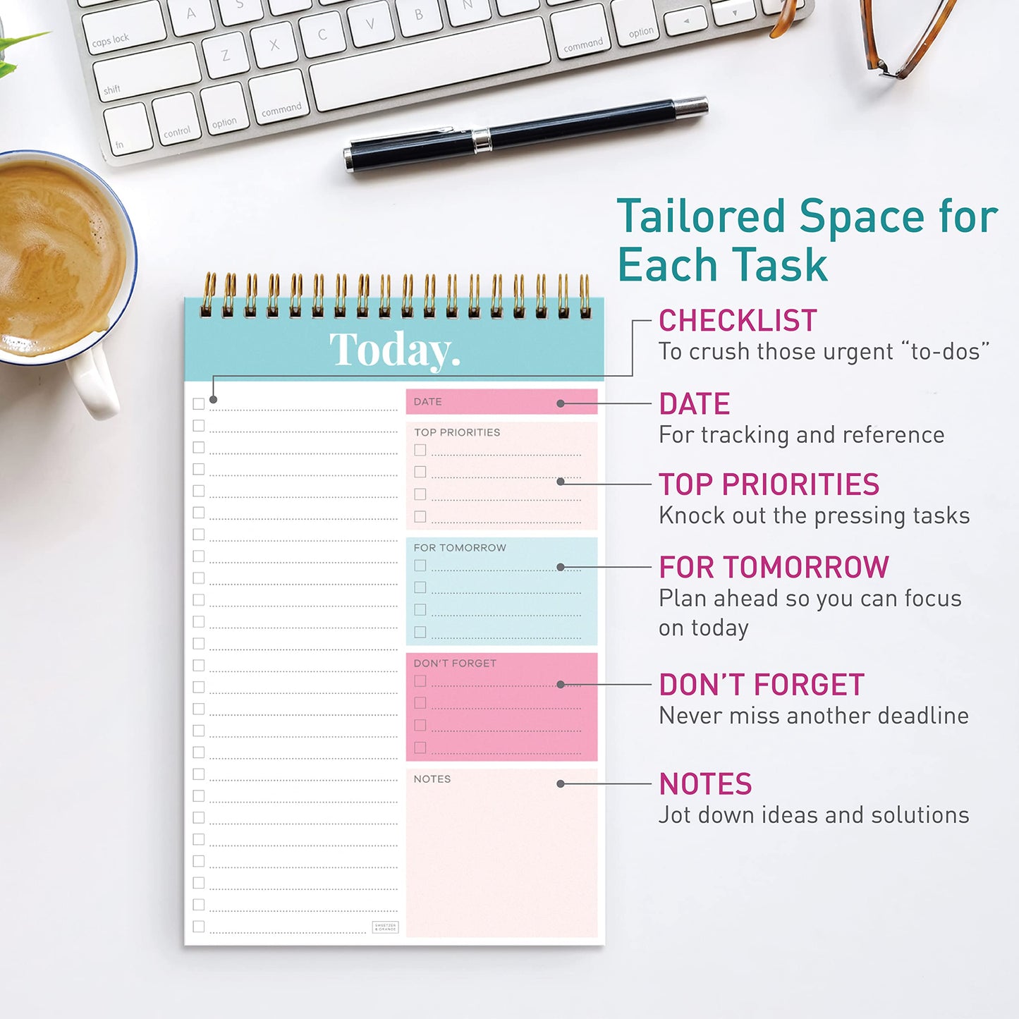S&O Daily Planner Notepad for Productivity - 52 Page Routine To Do List - Undated Writing pad and Organizer - Every day To Do List Scheduler- Coiled