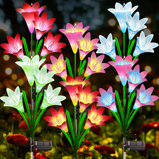 KuBace Solar Outdoor Lights Garden Decor, 6 Pack Upgraded Solar LED Flower Lights with 24 Bigger Lily Flower Lamp, 7 Color Changing Waterproof Solar