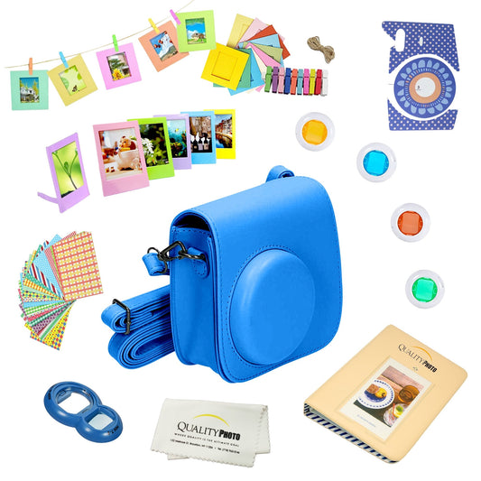 Quality Photo Instant Camera 12-Piece Accessories Bundle -Cobalt Blue- Compatible for Fujifilm Instax Mini 8 & Mini 9 Camera Includes; Case W/Strap