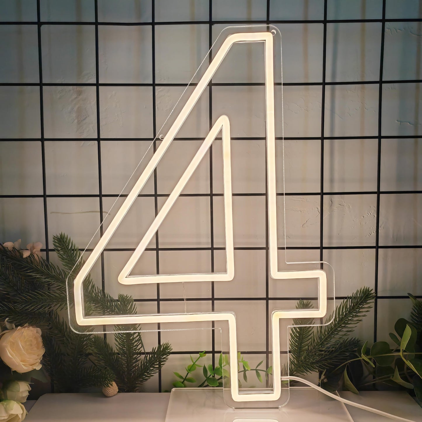 Neon Signs Number 4 Birthdays Decor Neon Lights Party USB Plus Battery Case Light up your baby's birthday with our Neon Number Four Sign (Number