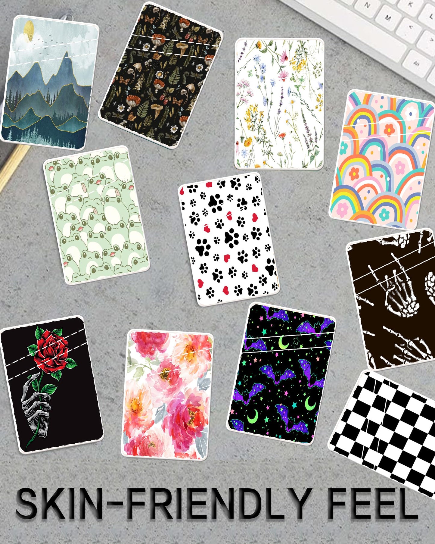 ADBOR Leather Phone Card Holder, Dual Pocket Phone Wallet Stick On, Cute Card Holder, Credit Card Holder Boho Flowers Leaf