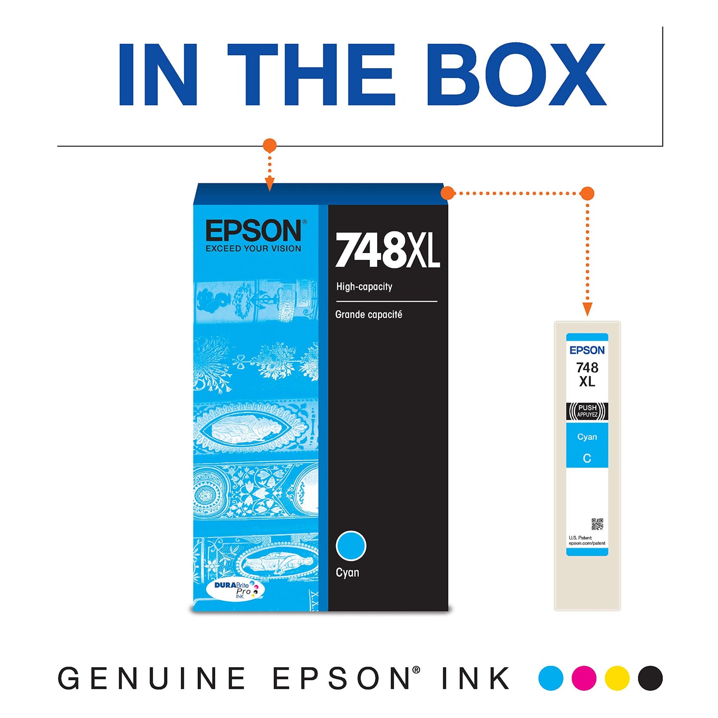 EPSON 748 DURABrite Pro Ink High Capacity Cyan Cartridge (T748XL220) Works with WorkForce WF-6530 WF-6530, 6590, 8590, 6090, 8090