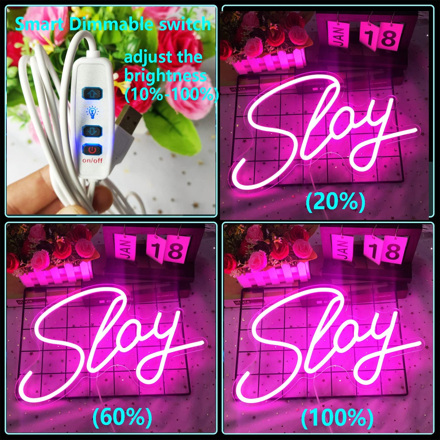 Preppy Lights Slay Dimmable Pink Neon Led Light Sign for Wall Decor 15.7''*9.4'', Bedroom, Living Room, Salon, Party Decor