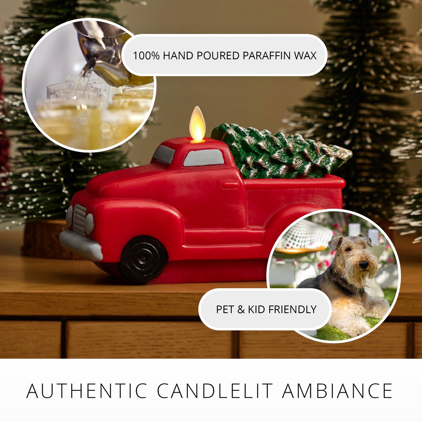 Luminara - Flameless Holiday LED Candle Battery Operated Moving Flame - Red Truck - Pack of 1-7.3x5.5x5.5 - Auto Timer Built-in 5-Hour Timer Candle