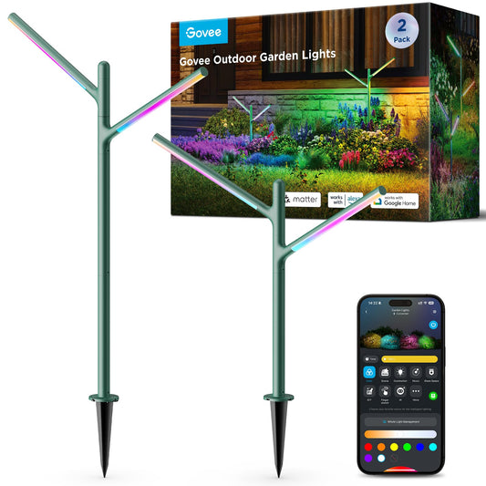 Govee Outdoor Garden Lights 2 Pack, RGBWWIC IP66 Waterproof Pathway Lights, 16 Million Colors, 64 Scenes for Outdoor Decor, Patio, Landscape Lighting
