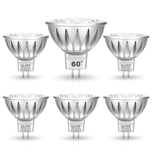 ALIDE MR16 GU5.3 Led Bulbs 12volt Low Voltage 60°Degree Wide Beam Angle